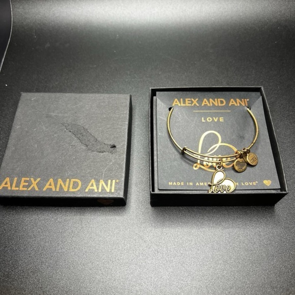 Alex And Ani Gold Tone‎ Bracelet With Love Charm in Box